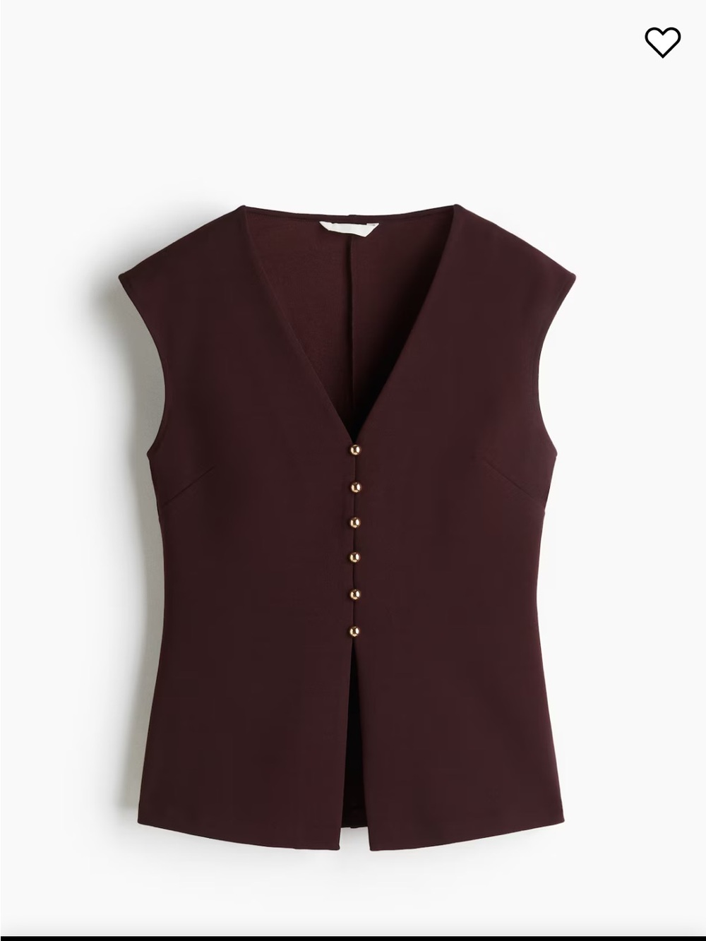H&M Chocolate Brown/ Burgundy Tailored Vest Top | Gold Button Front | Size M